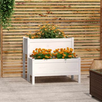 Gossi jardiniera, alb, 84,5x84x75 cm, lemn masiv de pin