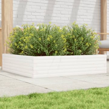 Gossi jardiniera de gradina, alb, 100x100x23 cm, lemn masiv de pin