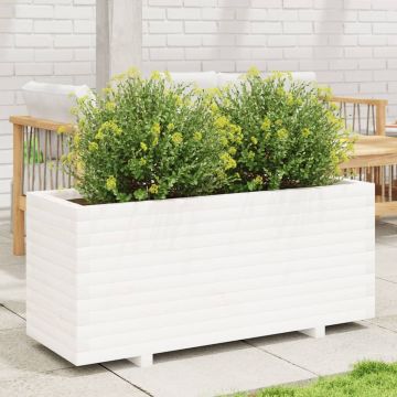 Gossi jardiniera de gradina, alb, 110x40x49,5 cm, lemn masiv de pin