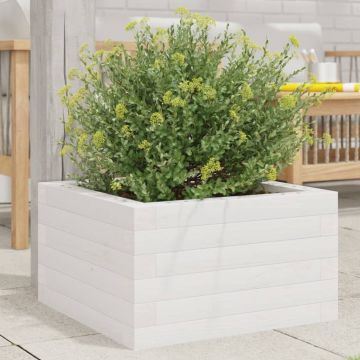Gossi jardiniera de gradina, alb, 40x40x23 cm, lemn masiv de pin