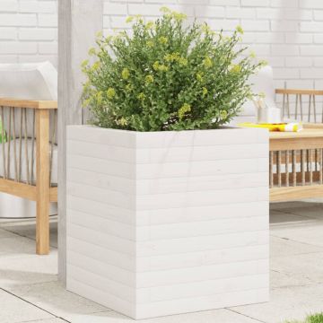 Gossi jardiniera de gradina, alb, 40x40x46 cm, lemn masiv de pin