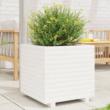 Gossi jardiniera de gradina, alb, 50x50x49,5 cm, lemn masiv de pin