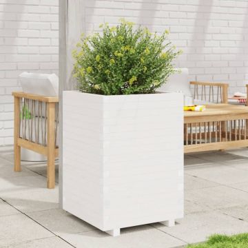 Gossi jardiniera de gradina, alb, 50x50x72,5 cm, lemn masiv de pin