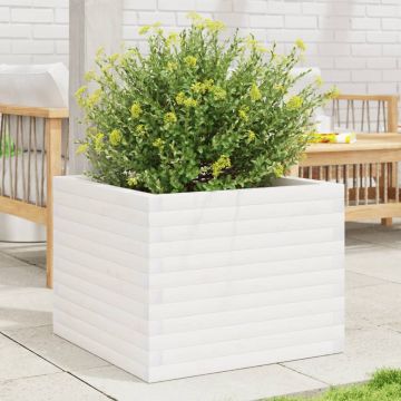Gossi jardiniera de gradina, alb, 60x60x46 cm, lemn masiv de pin