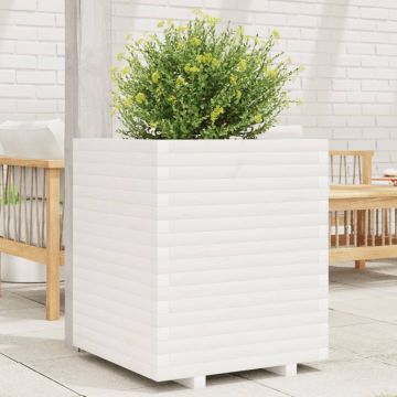 Gossi jardiniera de gradina, alb, 60x60x72 cm, lemn masiv de pin