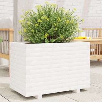 Gossi jardiniera de gradina, alb, 70x40x49,5 cm, lemn masiv de pin