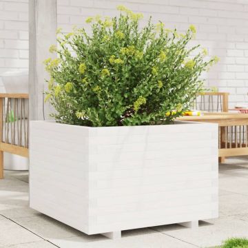 Gossi jardiniera de gradina, alb, 70x70x49,5 cm, lemn masiv de pin