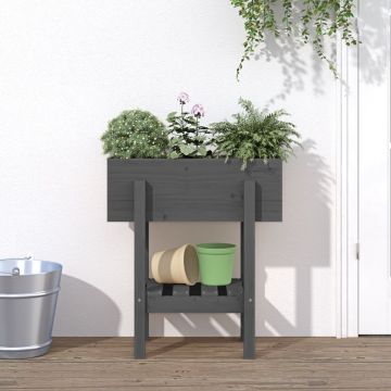 Gossi jardiniera de gradina, gri, 62x30x69 cm, lemn masiv pin