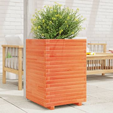 Gossi jardiniera de gradina, maro ceruit, 50x50x72 cm, lemn masiv pin