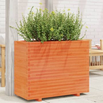 Gossi jardiniera de gradina, maro ceruit, 90x40x72 cm, lemn masiv pin