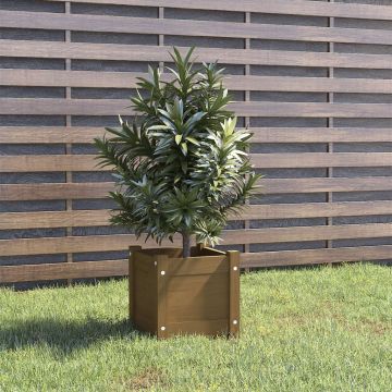 Gossi jardiniera de gradina, maro miere, 31x31x31 cm, lemn pin