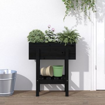 Gossi jardiniera de gradina, negru, 62x30x69 cm, lemn masiv pin