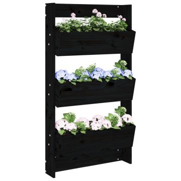 Gossi jardiniera de perete cu 3 niveluri negru 60x18,5x110cm lemn pin