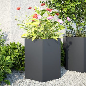 Gossi jardiniera gradina, 2 buc. antracit 46x40x45 cm otel hexagonala