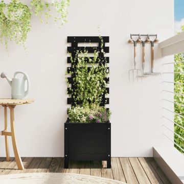 Gossi jardiniera gradina cu raft negru 39x39,5x114 cm, lemn masiv pin