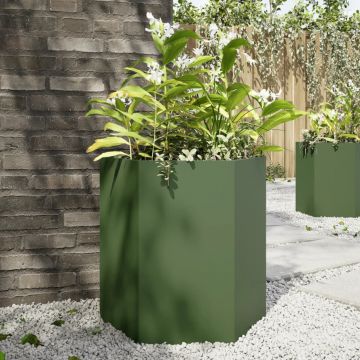 Gossi jardiniera gradina verde masliniu 46x40x45 cm otel hexagonal