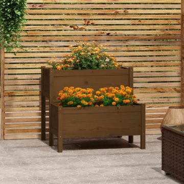 Gossi jardiniera, maro miere, 84,5x84x75 cm, lemn masiv de pin