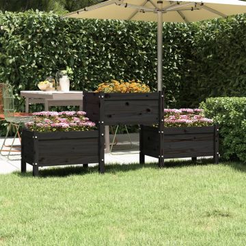 Gossi jardiniera, negru, 178,5x44x75 cm, lemn masiv de pin