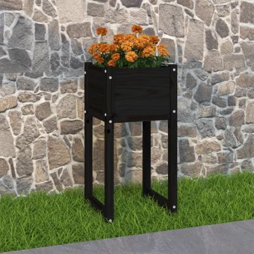 Gossi jardiniera, negru, 40x40x81 cm, lemn masiv de pin