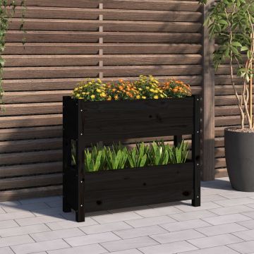 Gossi jardiniera, negru, 77x25x66 cm, lemn masiv de pin