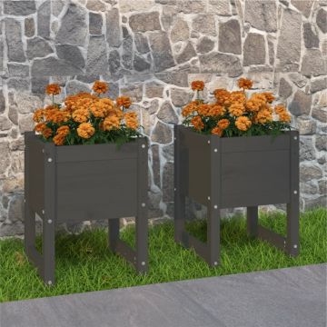 Gossi jardiniere, 2 buc., gri, 40x40x52,5 cm, lemn masiv de pin