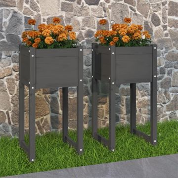 Gossi jardiniere, 2 buc., gri, 40x40x81 cm, lemn masiv de pin