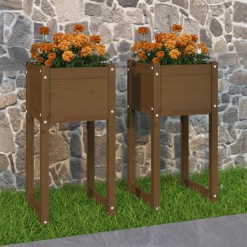 Gossi jardiniere, 2 buc., maro miere, 40x40x81 cm, lemn masiv de pin