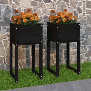 Gossi jardiniere, 2 buc., negru, 40x40x52,5 cm, lemn masiv de pin