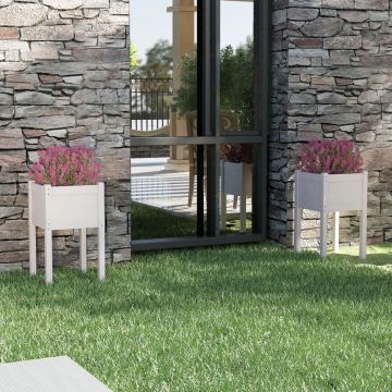Gossi jardiniere de gradina, 2 buc., alb, 40x40x70 cm, lemn masiv pin
