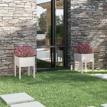 Gossi jardiniere de gradina, 2 buc., alb, 50x50x70 cm, lemn masiv pin