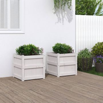 Gossi jardiniere de gradina, 2 buc., alb, lemn masiv de pin
