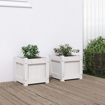 Gossi jardiniere de gradina, 2 buc., alb, lemn masiv de pin