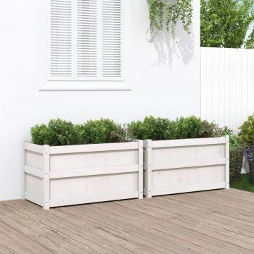 Gossi jardiniere de gradina, 2 buc., alb, lemn masiv de pin