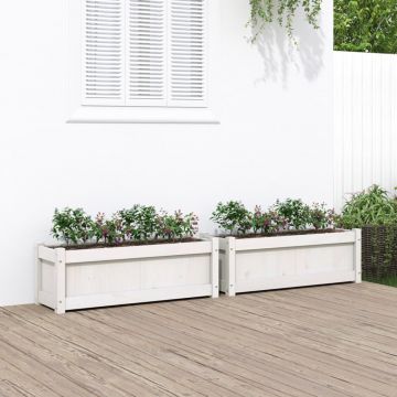 Gossi jardiniere de gradina, 2 buc., alb, lemn masiv de pin