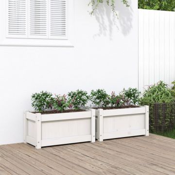 Gossi jardiniere de gradina, 2 buc., alb, lemn masiv de pin