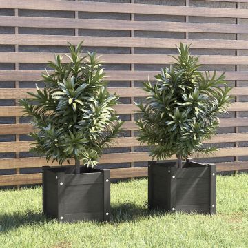 Gossi jardiniere de gradina, 2 buc., gri, 31x31x31 cm, lemn masiv pin