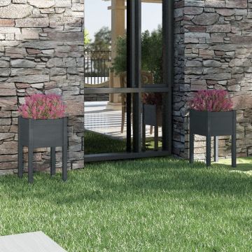 Gossi jardiniere de gradina, 2 buc., gri, 40x40x70 cm, lemn masiv pin