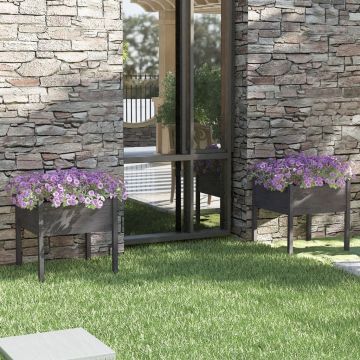 Gossi jardiniere de gradina, 2 buc., gri, 70x70x70 cm, lemn masiv pin