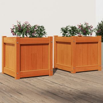 Gossi jardiniere de gradina, 2 buc., maro ceruit, lemn masiv de pin