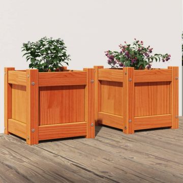 Gossi jardiniere de gradina, 2 buc., maro ceruit, lemn masiv de pin