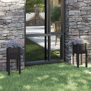 Gossi jardiniere de gradina 2 buc. negru 31x31x70 cm lemn masiv pin