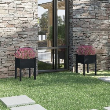 Gossi jardiniere de gradina, 2 buc., negru, 50x50x70cm lemn masiv pin