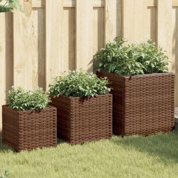 Gossi jardiniere de gradina, 3 buc., maro, poliratan