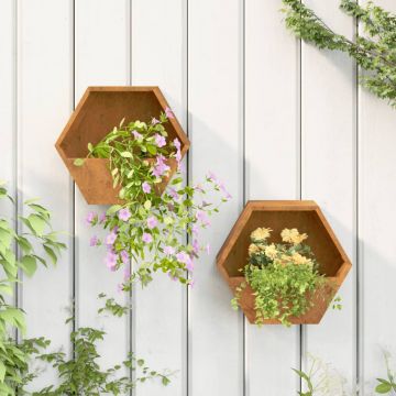 Gossi jardiniere de perete, 2 buc., ruginiu, 30x10x25 cm, otel corten
