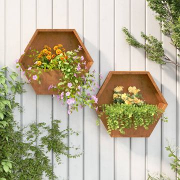 Gossi jardiniere de perete, 2 buc., ruginiu, 46x10x40 cm, otel corten