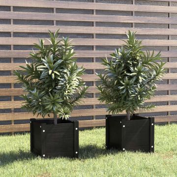 Gossi jardiniere gradina, 2 buc., negru, 31x31x31 cm, lemn masiv pin
