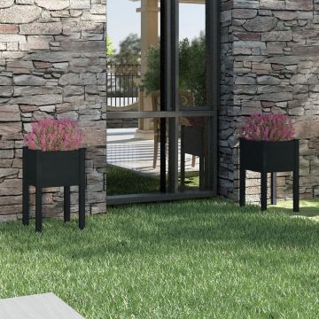 Gossi jardiniere gradina, 2 buc, negru, 40x40x70 cm, lemn masiv pin