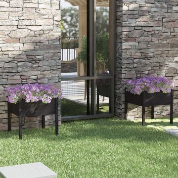 Gossi jardiniere gradina, 2 buc., negru, 70x70x70 cm, lemn masiv pin
