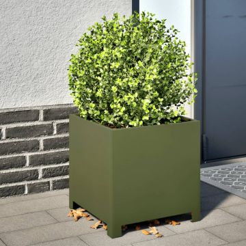 Gossi jardiniere gradina, 2 buc., verde masliniu, 40x40x40 cm, otel