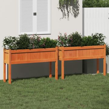 Gossi jardiniere gradina cu picioare, 2 buc., maro ceruit, lemn pin